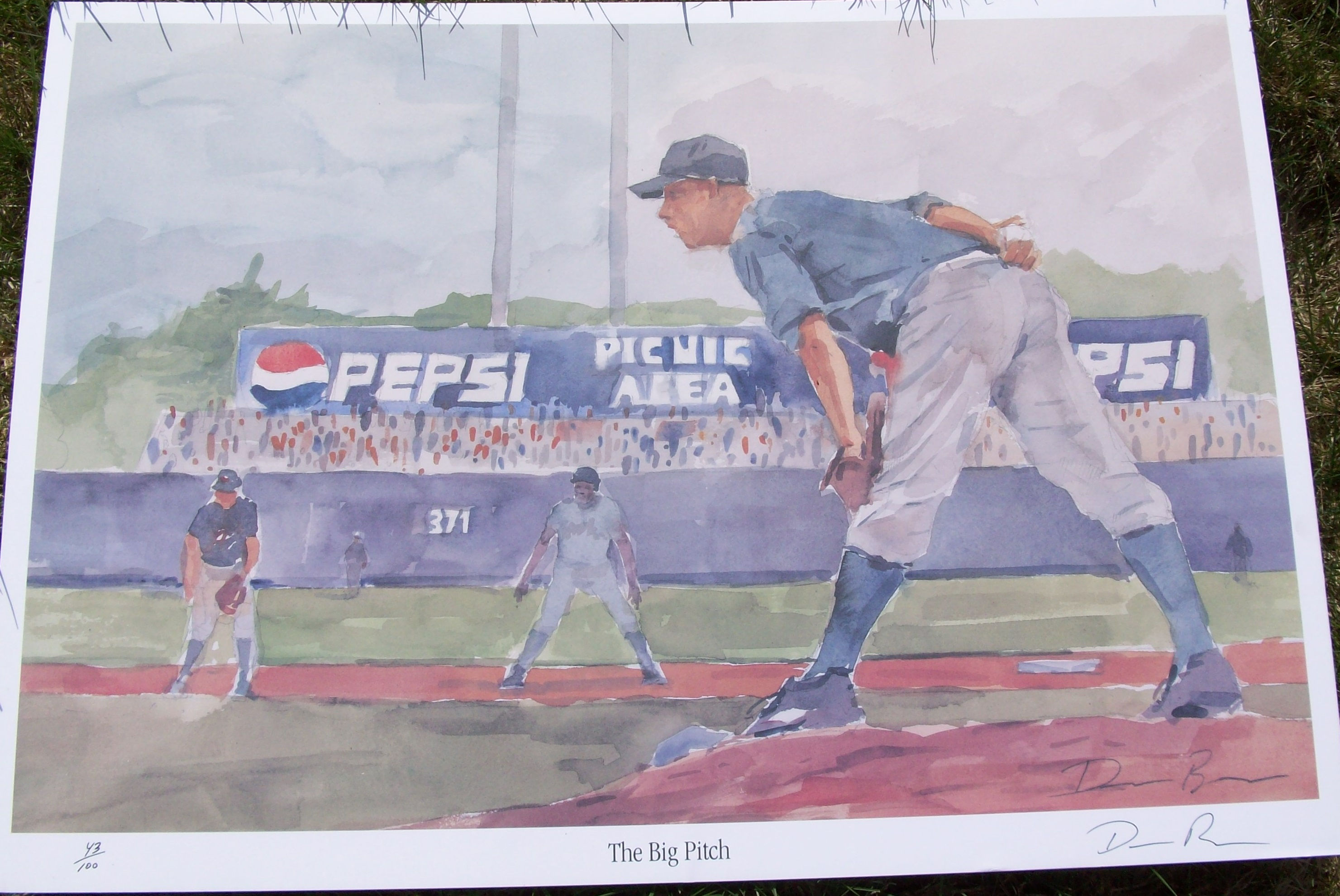 'The Big Pitch' — signed/numbered limited-edition watercolor art print (43/100),