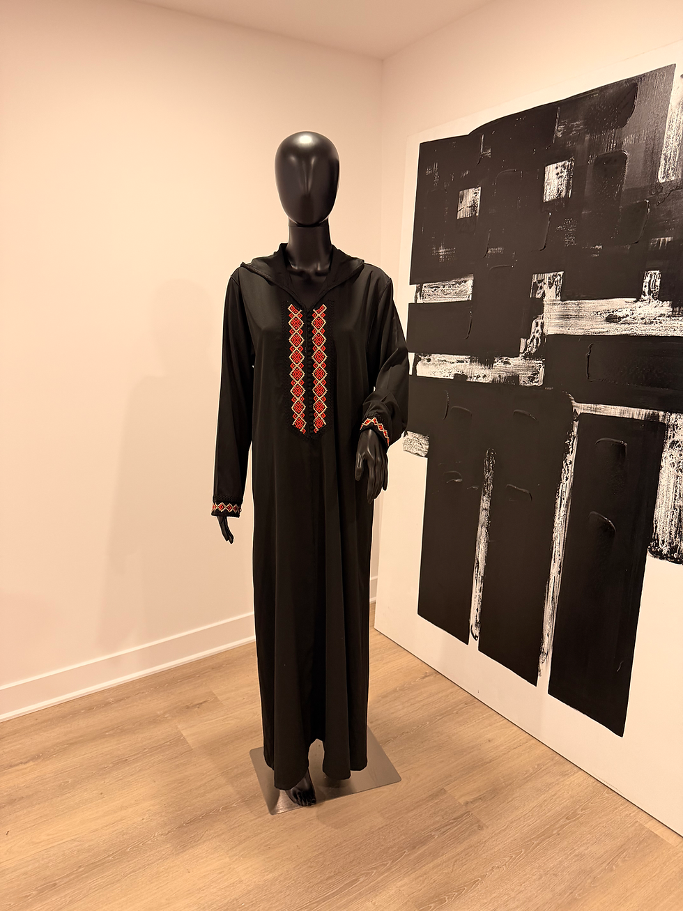 Black Berber embroidered hooded jellaba