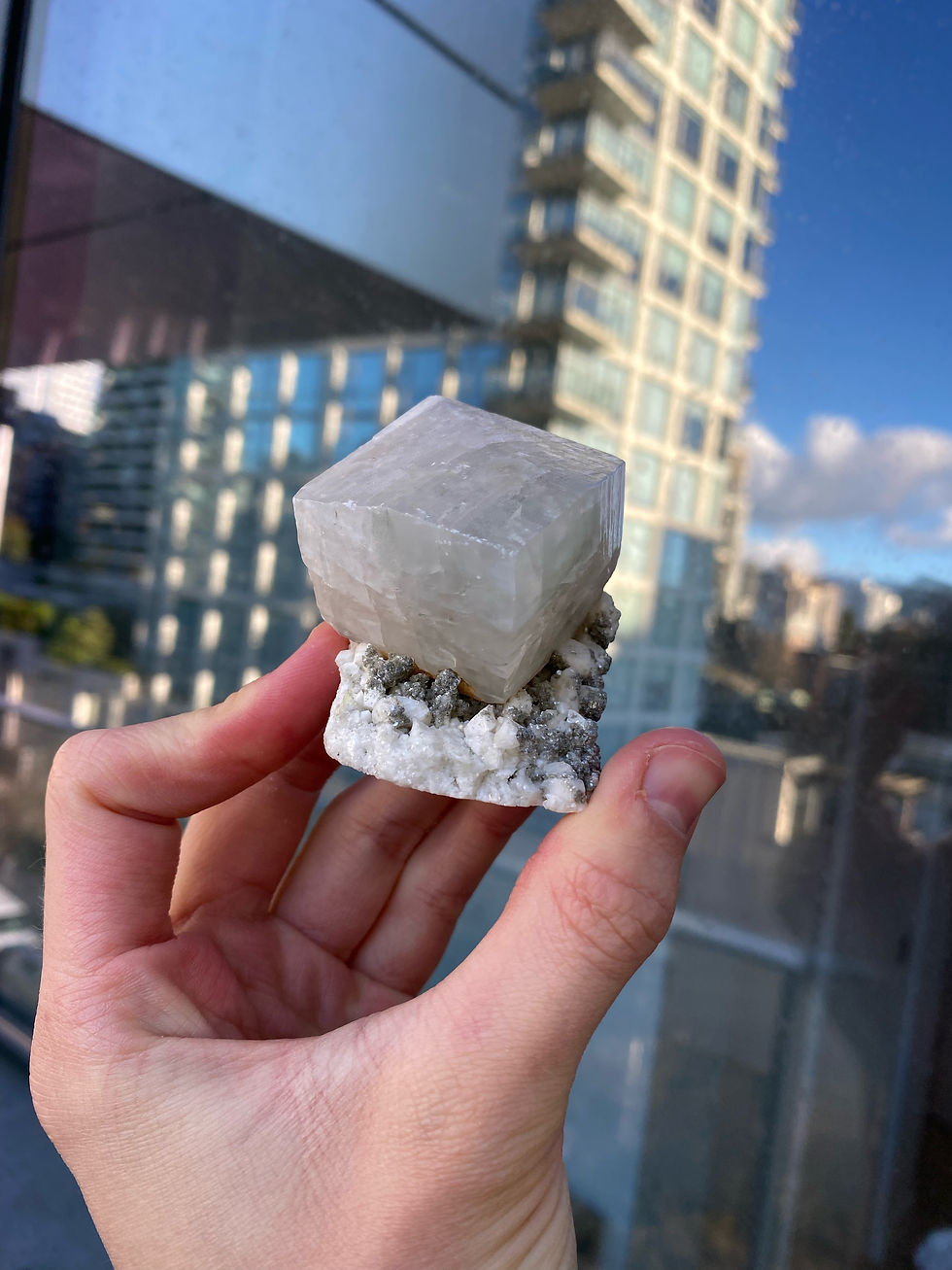 Thumbnail: Calcite Cube with Epidote on Matrix