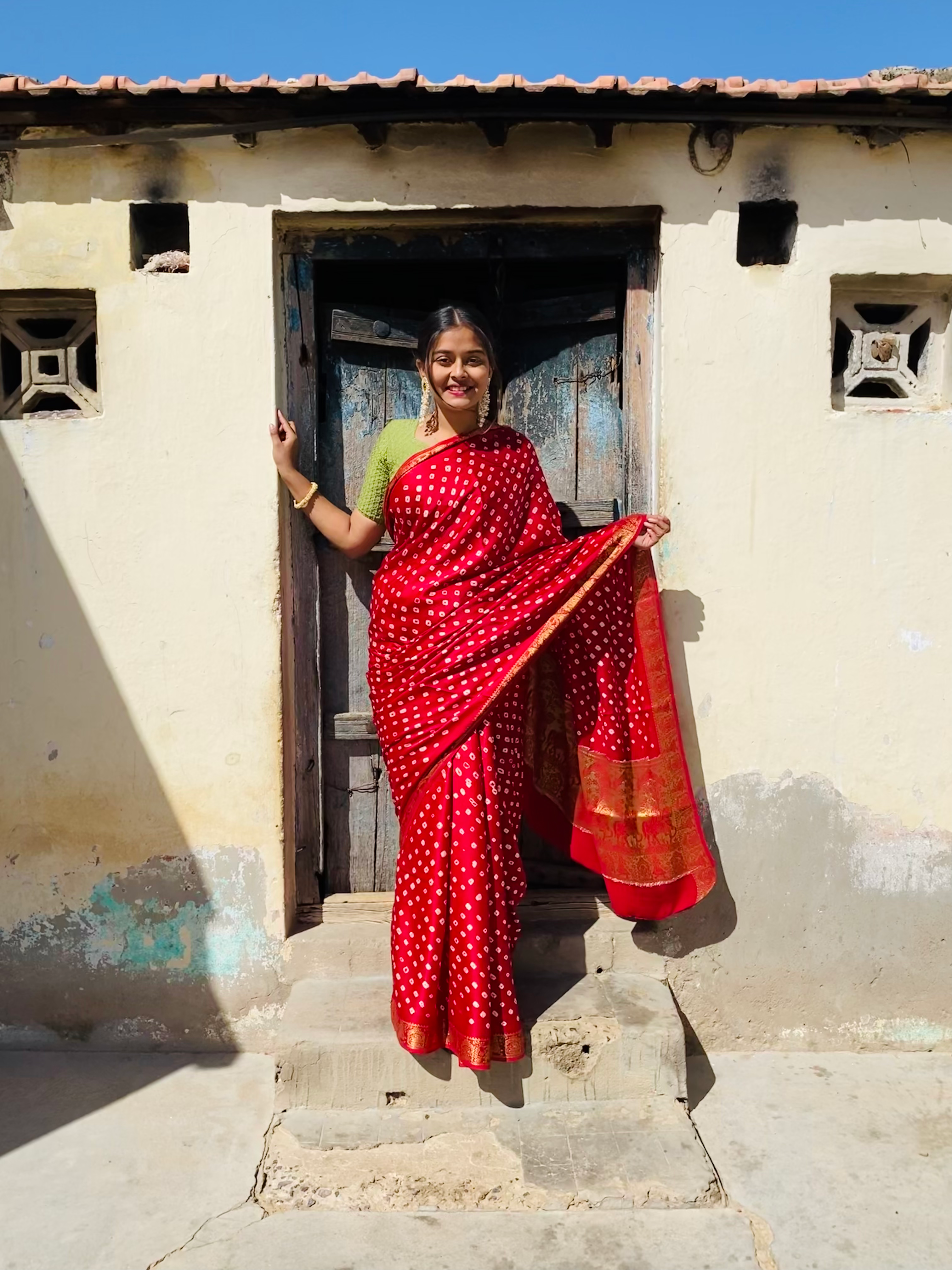 Pure hand Bandhej Bandhani saree 