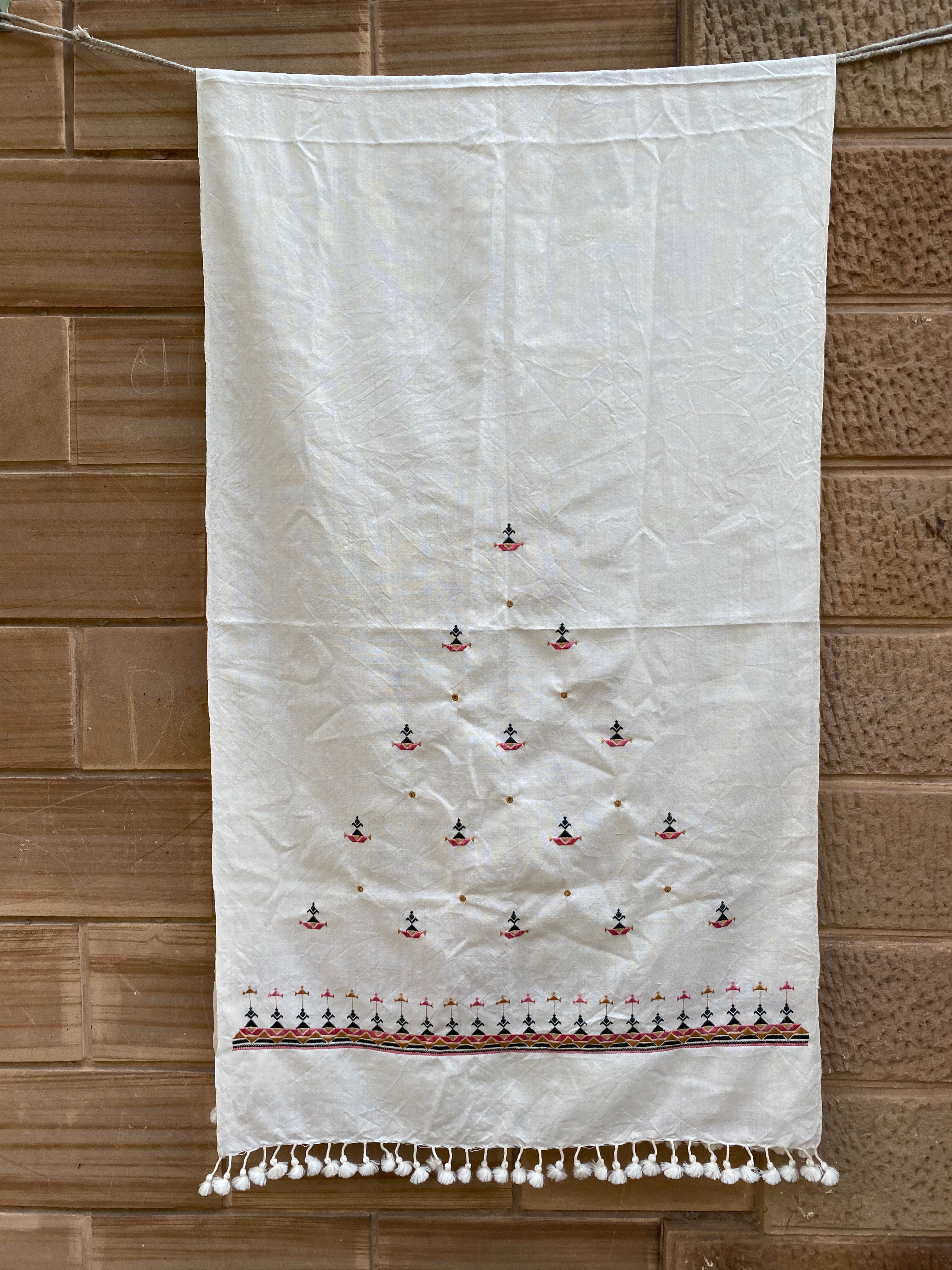 Handwoven pure woolen stole decorated with suff handwork 