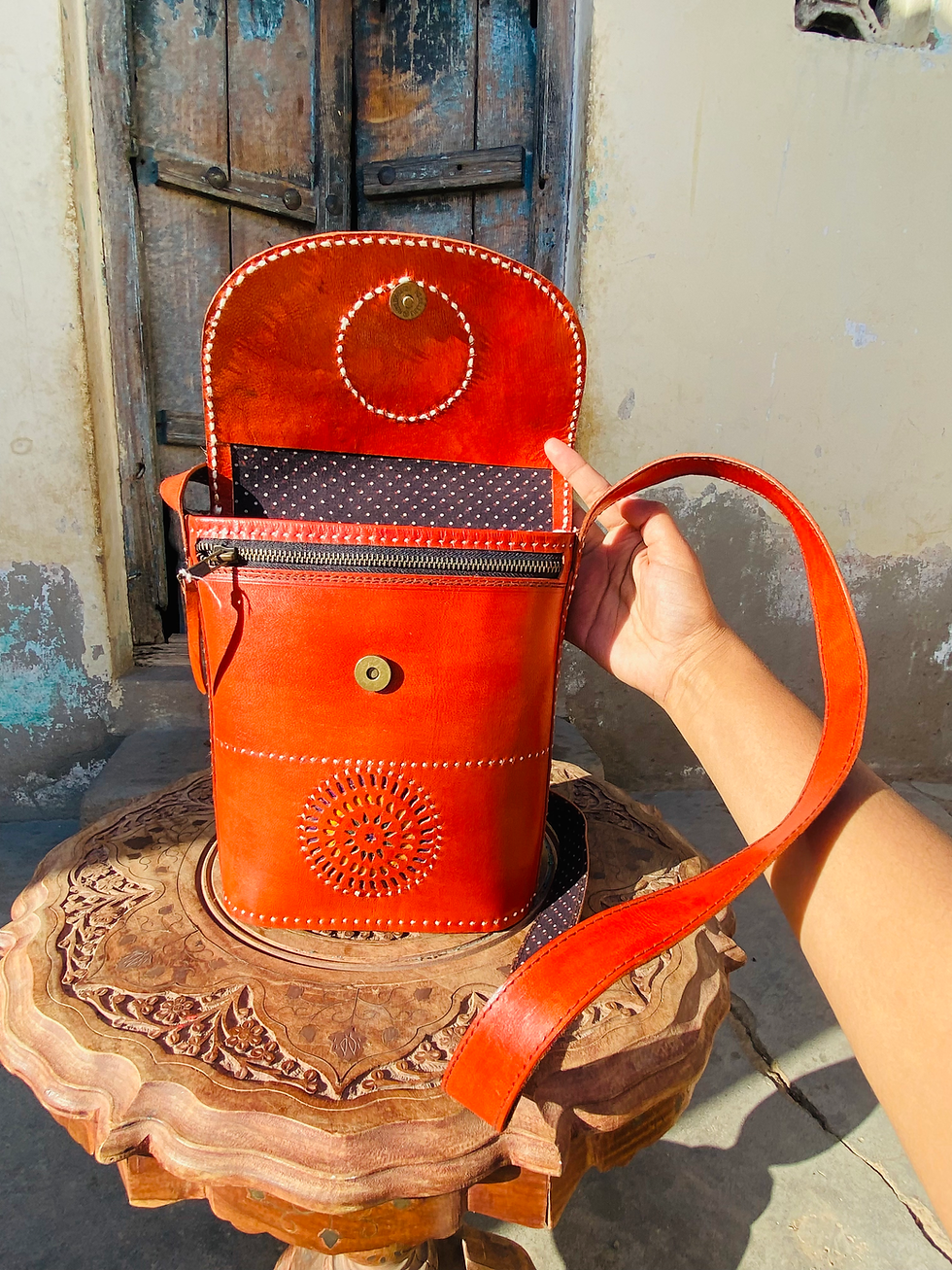 Thumbnail: Handcrafted 100% genuine leather brown sling bag 