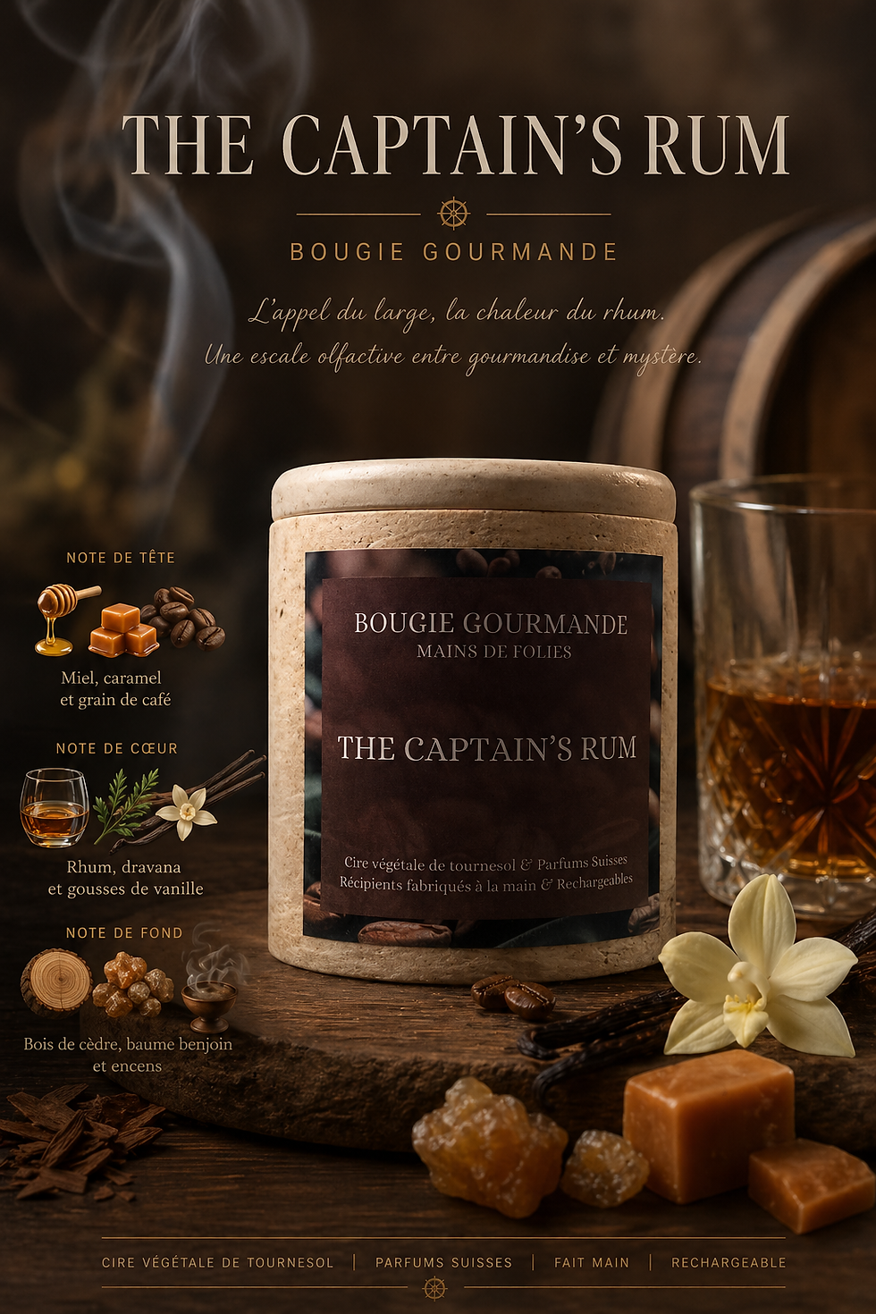 Miniature : MAINS DE FOLIES - BOUGIE GOURMANDE - THE CAPTAIN'S RUM