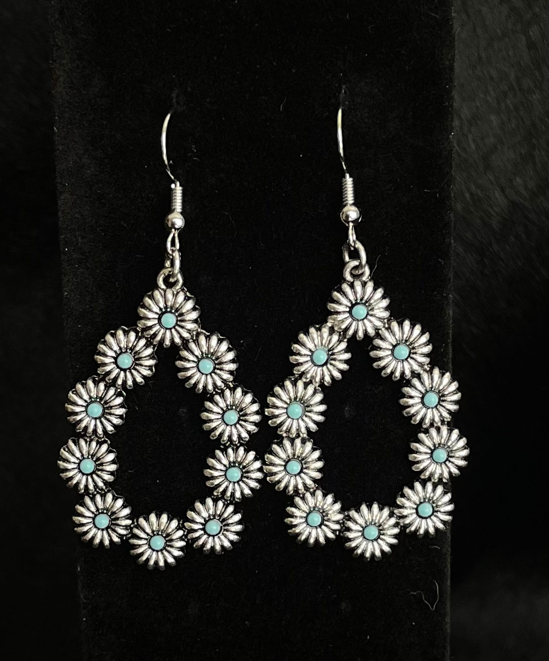 Southwestern Turquoise Flower Teardrop Earrings