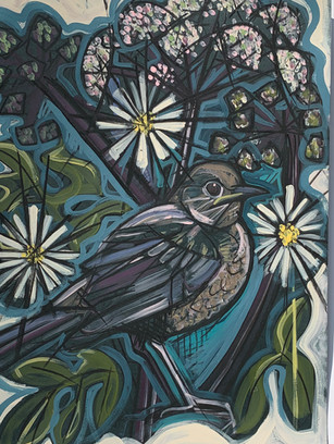 Blackbird with Chamomile SOLD