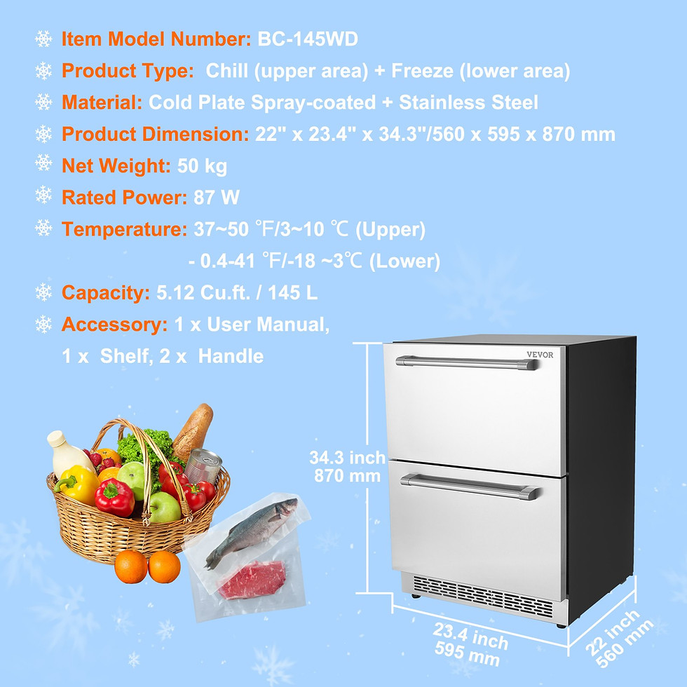 Thumbnail: VEVOR 24 inch Undercounter Refrigerator, 2 Drawer Refrigerator with Different Te