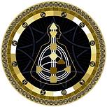 Human Design for Business Logo with gold, black and white colours, showing a Human Design bodygraph.