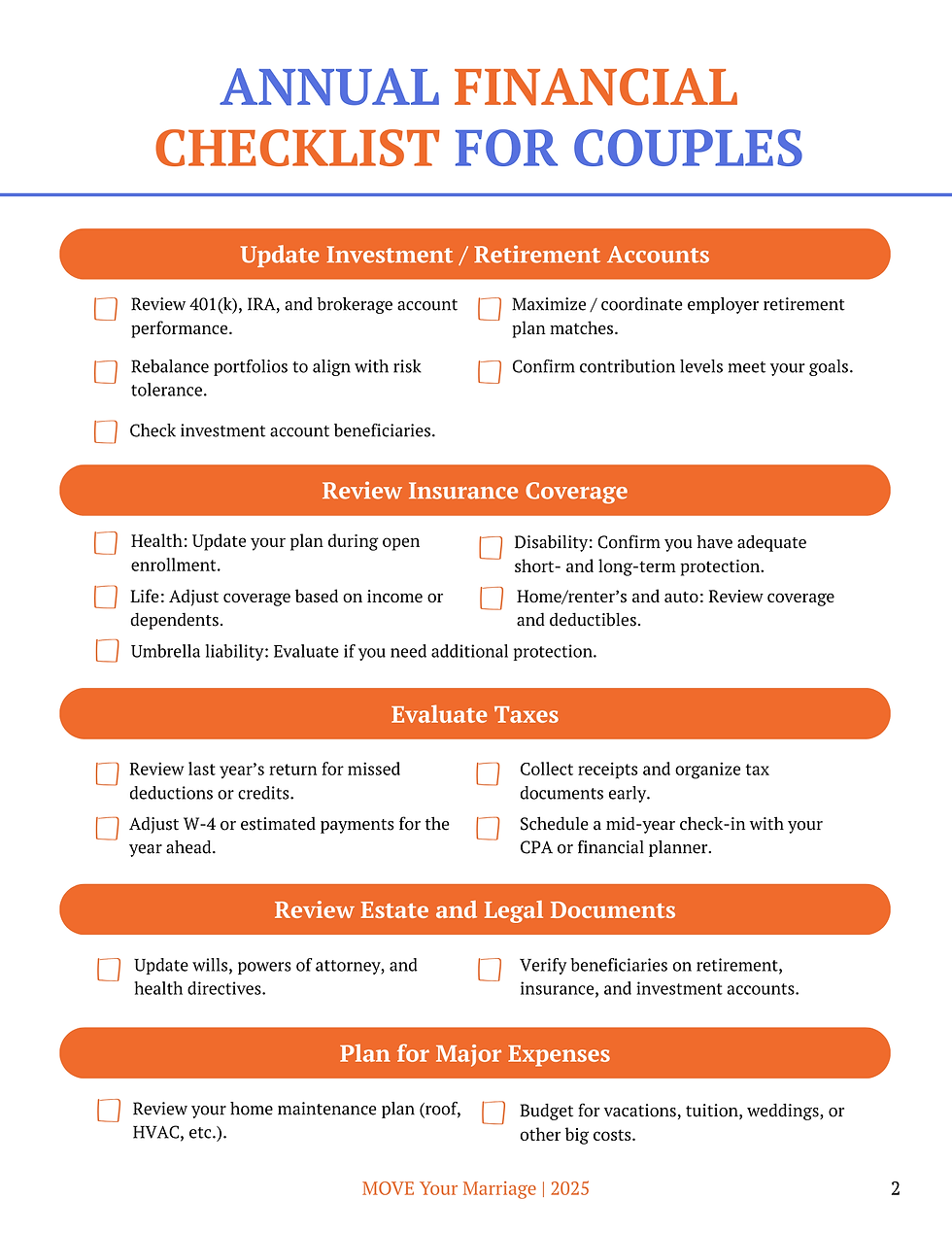 Mid-Year Financial Checkup: Advice and Downloadable Couple’s Checklist