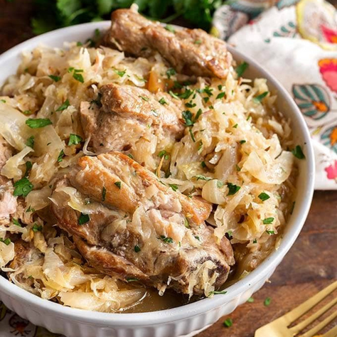 New Year's Day Food: Crock Pot Pork and Sauerkraut with Cornbread