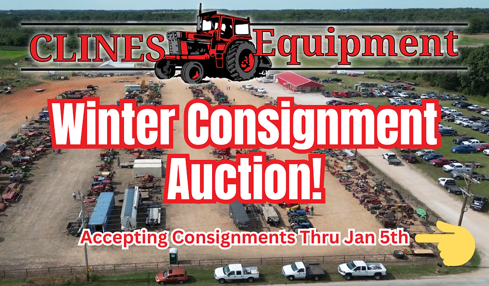 Cline Equipment logo with text: Summer Consignment Auction