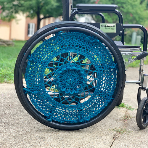 Trekin' Teal Crocheted Wheelchair Wheel Covers by Different View