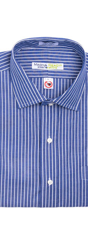 Navy and White Stripe Magnetic Closures Dress Shirt