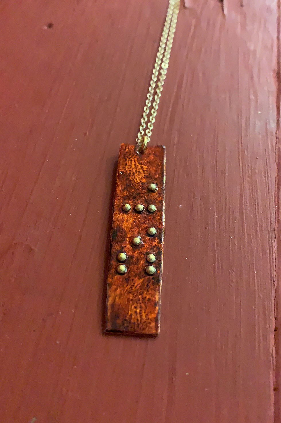 Thumbnail: Rustic Personalized Skinny Rectangle Braille Printed Necklace