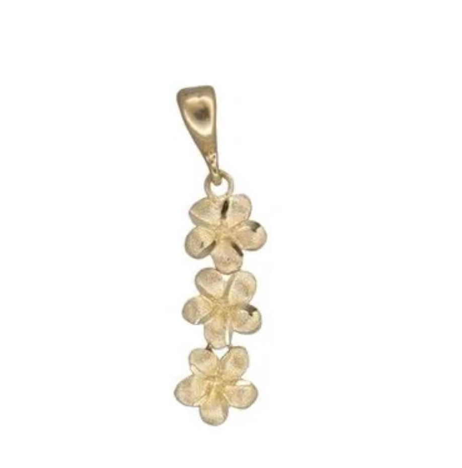 14kt Yellow Gold 7mm Triple Plumeria Pendant
