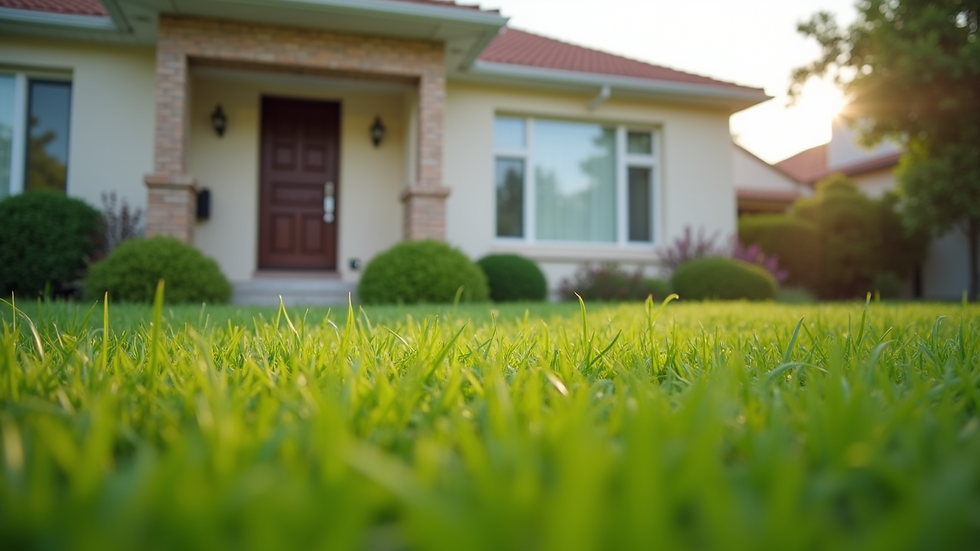 Eye-level view of a rental property exterior with a well-maintained lawn
