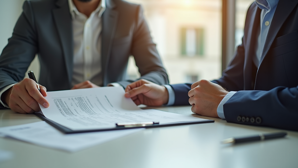 Close-up view of a property manager reviewing rental documents