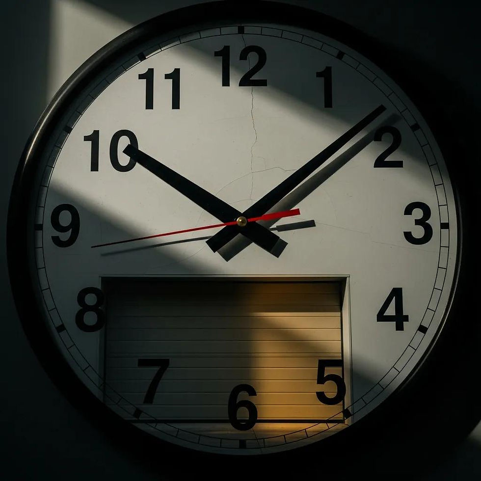 Clock indicating quick response time for garage door repair services, emphasizing urgency and reliability