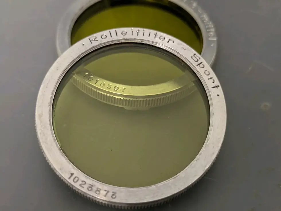 Thumbnail: Rolleiflex Filter Set And Lens Hood Bay1 Bayonet 1. In a leather case.