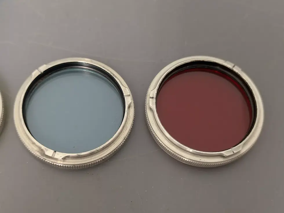 Thumbnail: Rolleiflex Filter Set And Lens Hood Bay1 Bayonet 1. In a leather case.