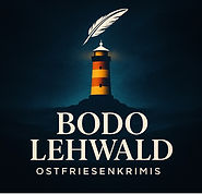 Logo von Bodo Lehwald – Ostfriesland-Krimis mit Leuchtturm und Schreibfeder.