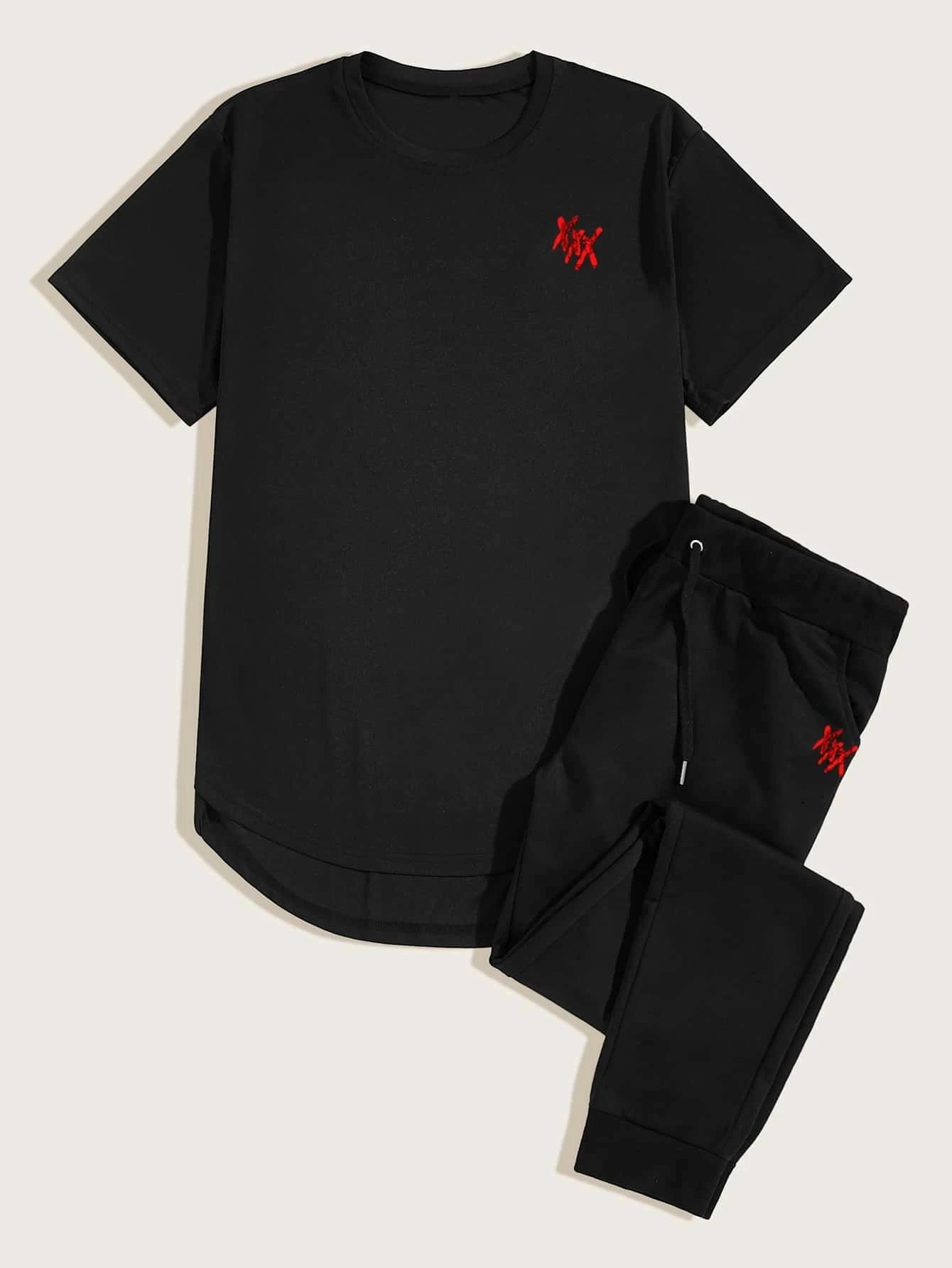 Artistic Black And White Red XXX Crew Neck And Jogger Pants Set