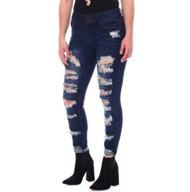 Thumbnail: Artistic Urban Nerd Dark Blue Distressed Skinny Jeans