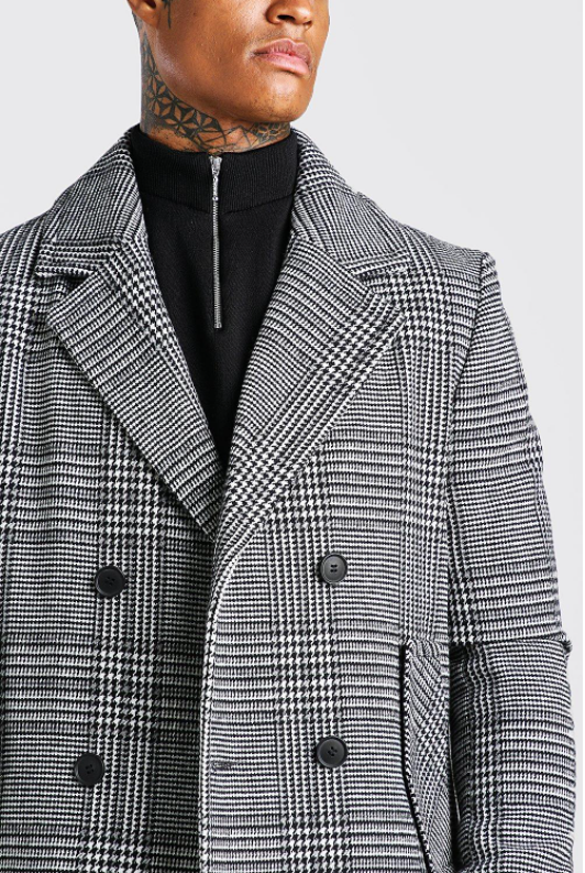 Thumbnail: Artistic Black And White Double-Breasted Color-Blend Wool Overcoat