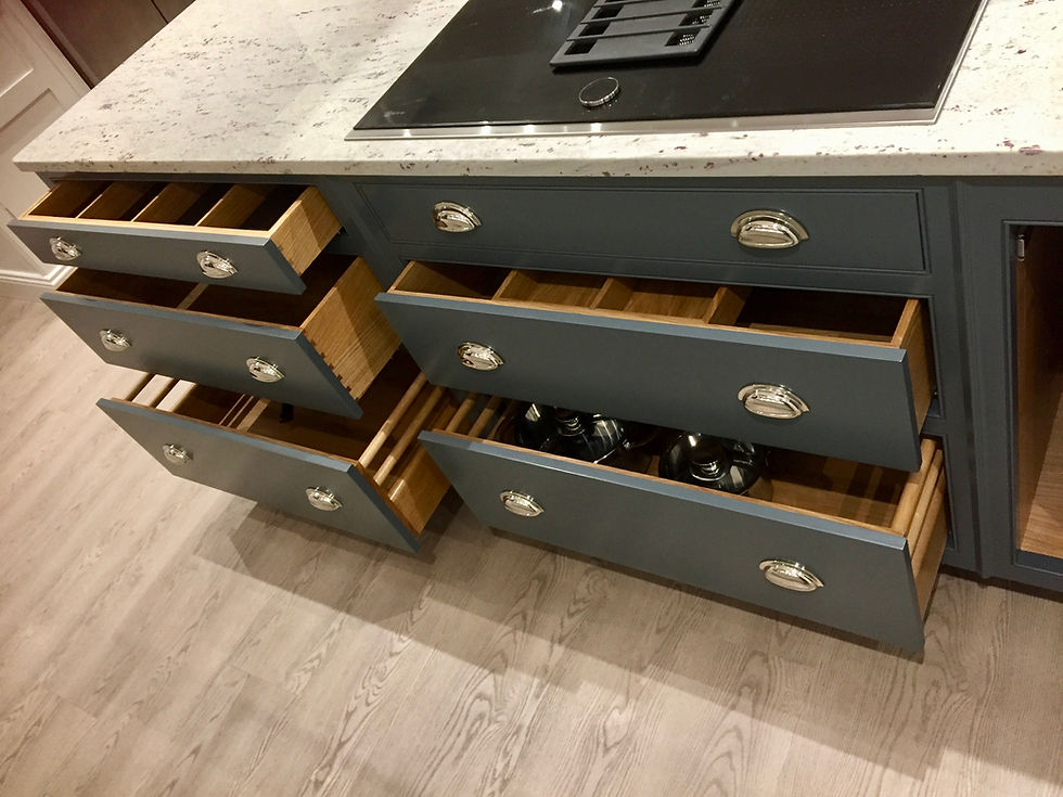 Dovetailed drawers in oak.