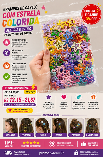 Grampos De Cabelo Com Estrela Colorida Para Meninas , Da Moda , Franja Lateral , Acessório