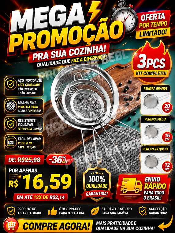 Kit 3 Peneira Coador De Peneiras Aço Inoxidável Para Cozinha Peneira De Cozinha.png