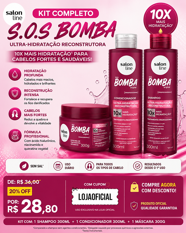 Kit Salon Line SOS Bomba Ultra-Hidratação Shampoo Condicionador Máscara.PNG