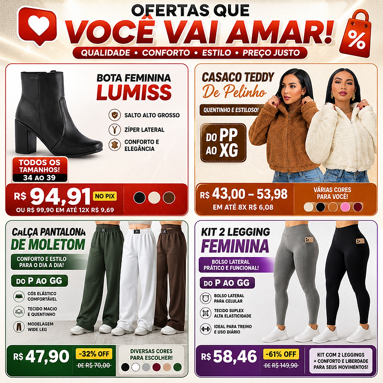Bota Feminina Lumiss Salto Alto Grosso Zíper Lateral Conforto Cano Curto.PNG