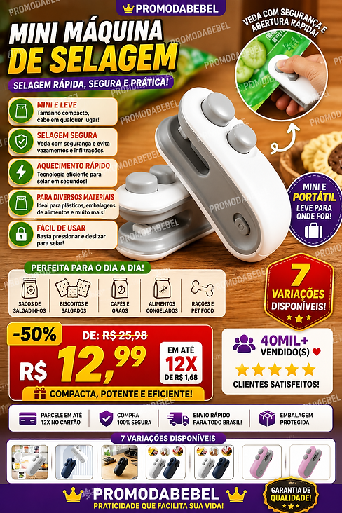 1_2_3_4  Peças Mini Máquina Seladora Recarregável Para Embalagens Plásticas - Selagem Rápi