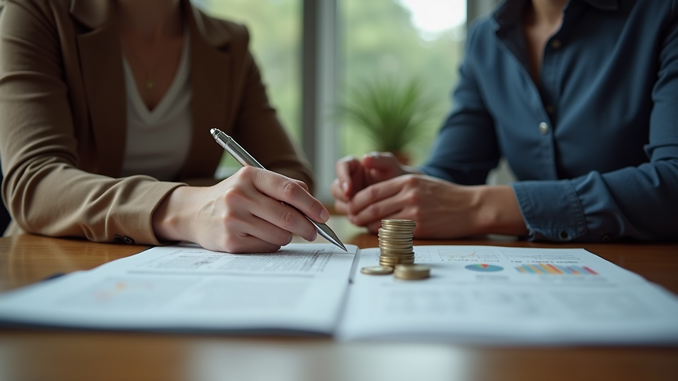 Close-up view of a couple discussing their assets during a divorce