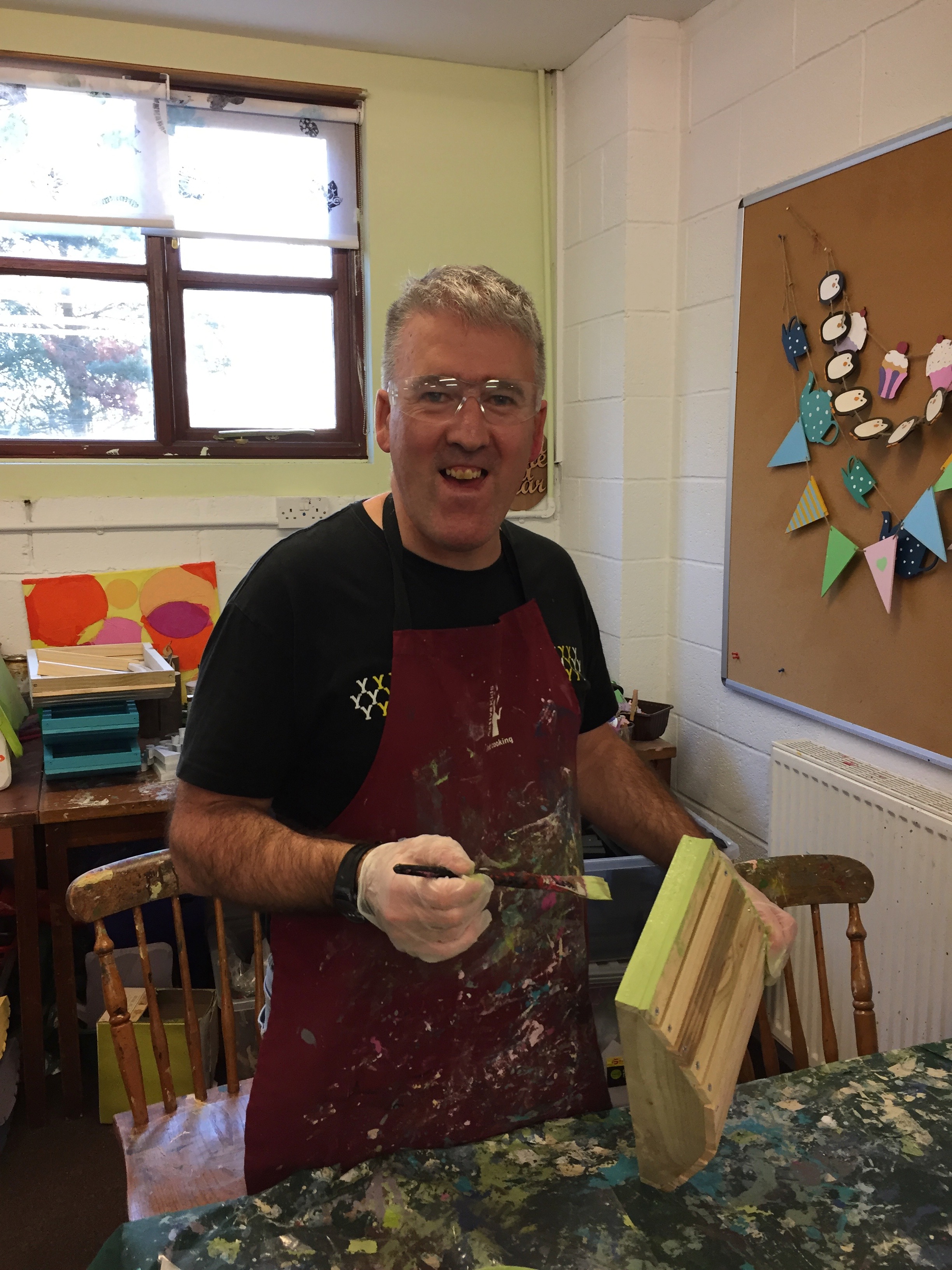 Shaun is very good at working independently on preserving painting for our garden range.