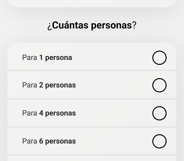Pantalla de selección personas Catch App (móvil)