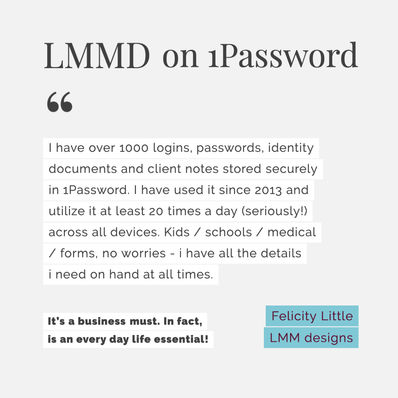 1Password signup - LMM designs recommended password storage system for individuals, families, small business and teams | Felicity Little | lmmdesigns.net