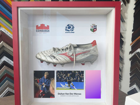 Scoring Big: Behind the Scenes of Framing Duhan van der Merwe’s Signed Rugby Boot