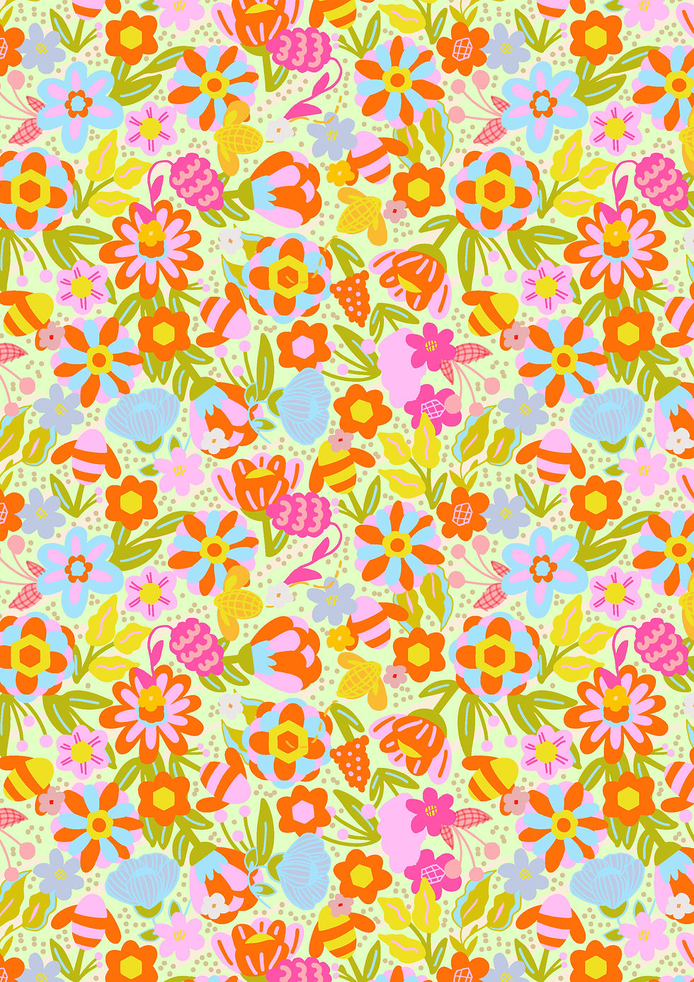 Motif textile coloré co-créé par deux artistes françaises à partir d’un moodboard partagé