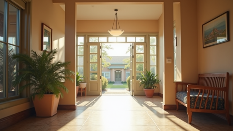 Close-up view of a senior care facility entrance with welcoming decor
