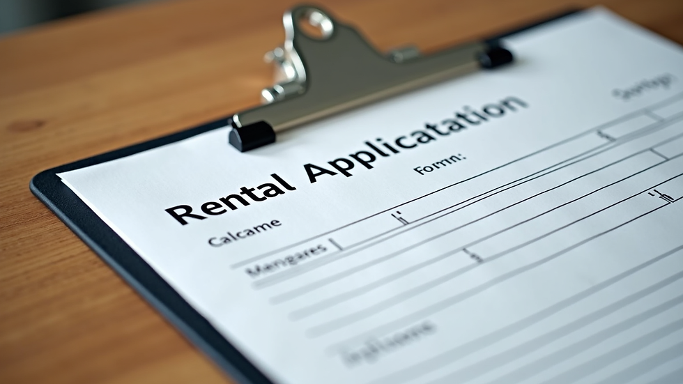 Close-up view of a rental application form on a clipboard