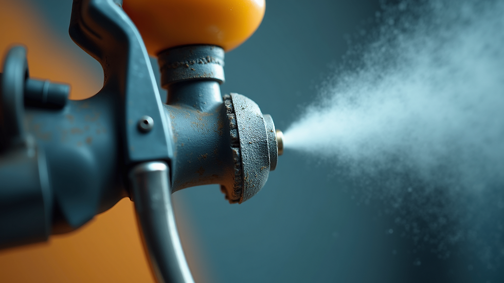 Close-up view of an airless paint sprayer nozzle