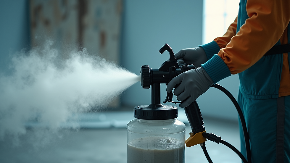 High angle view of an electric paint sprayer being cleaned after use