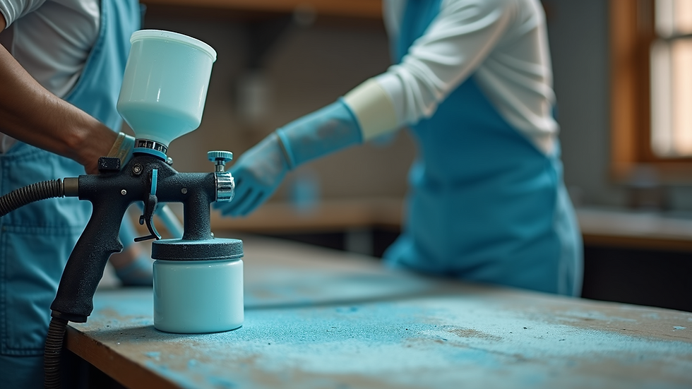Close-up view of a paint sprayer on a workbench