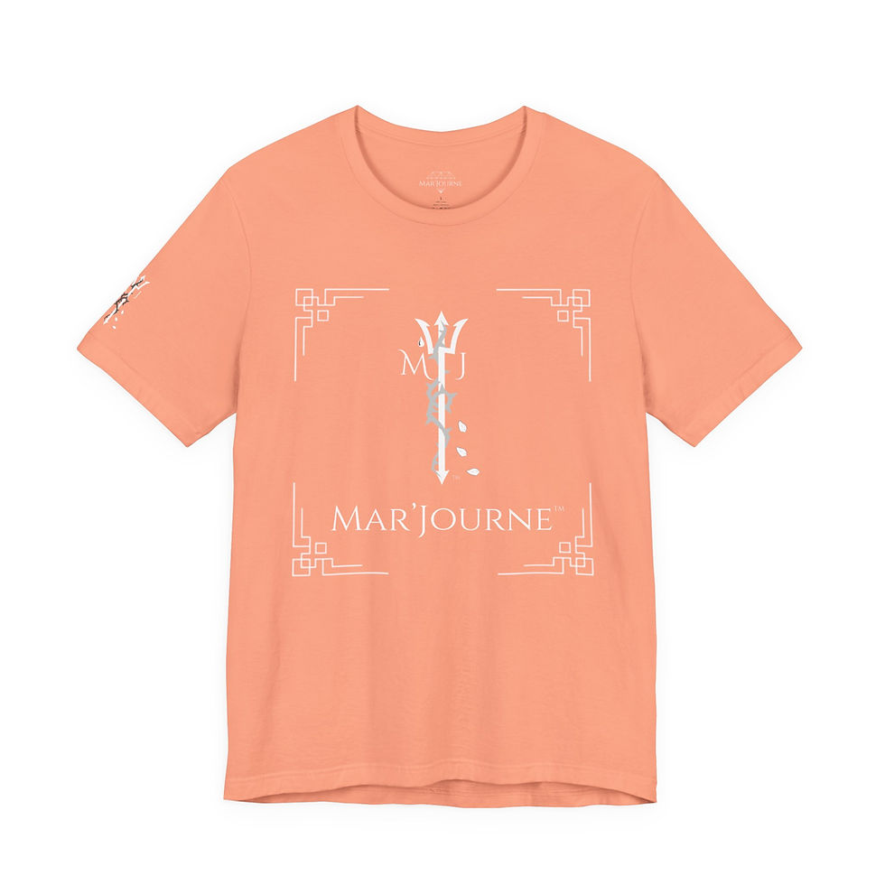 Peach short-sleeve t-shirt with MARJOURNE trident design