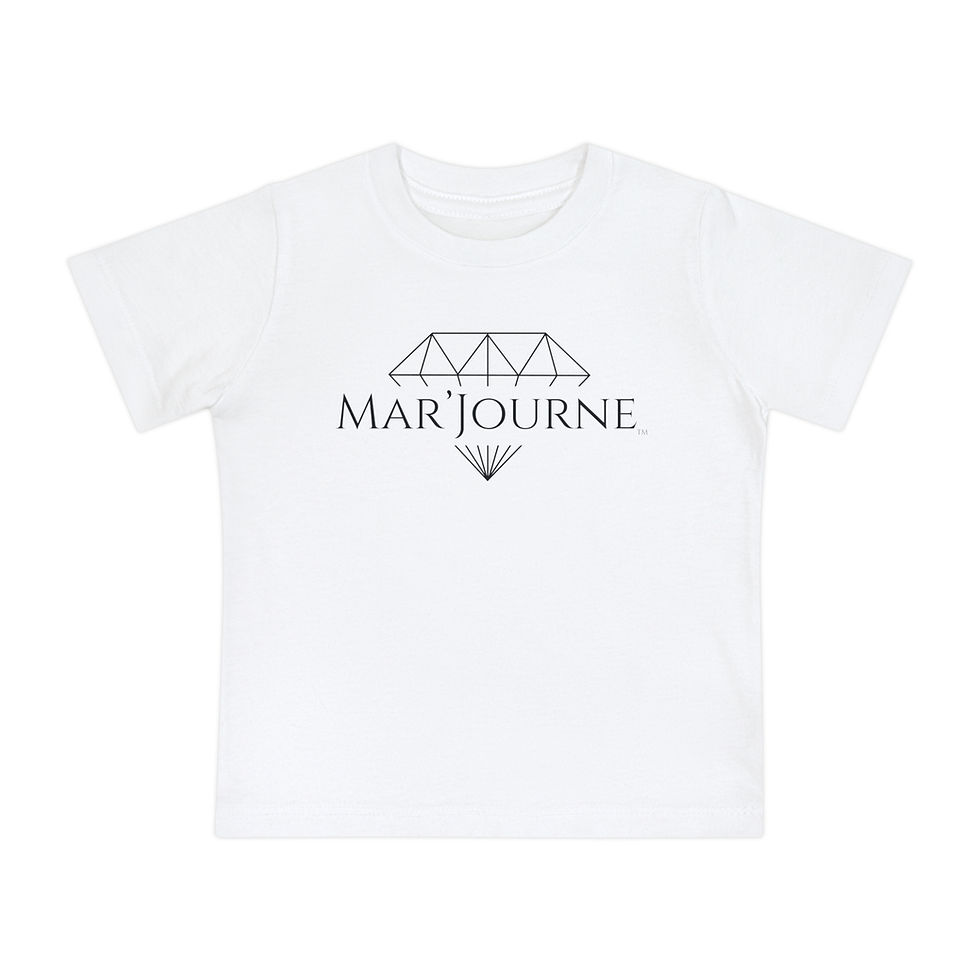 White short-sleeve t-shirt with MAR' JOURNE logo