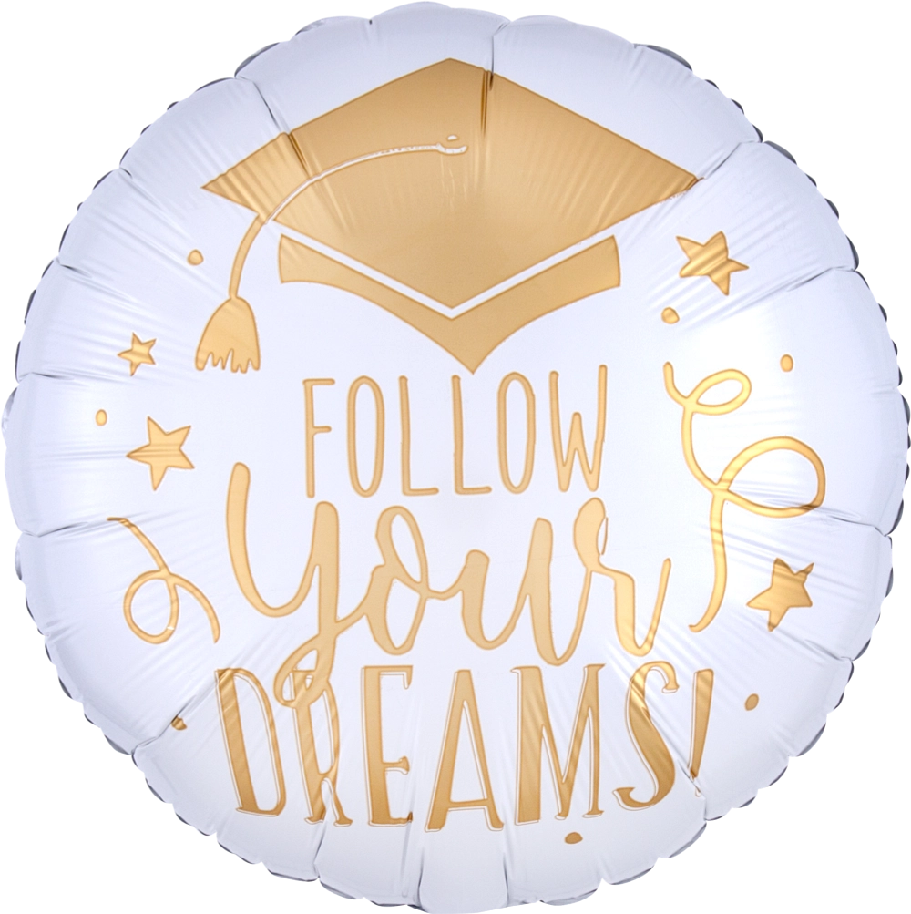 Follow Your Dreams White & Gold Foil Balloon 17in