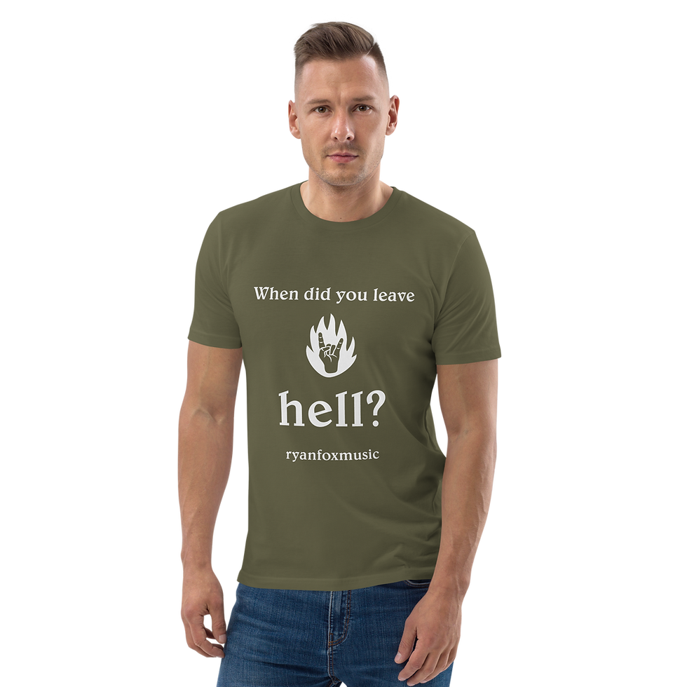 Thumbnail: Unisex organic cotton t-shirt When did you leave hell? (white writing)