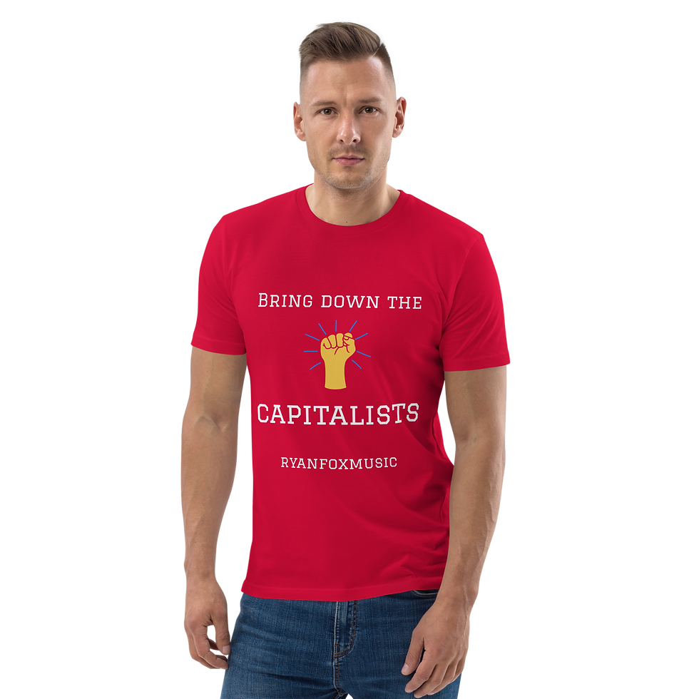 Thumbnail: Unisex organic cotton t-shirt - Bring Down the Capitalists (white writing)