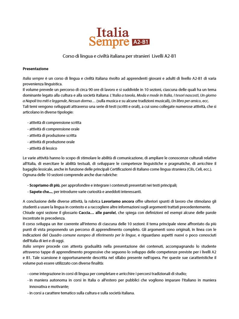 Miniatura: Italia Sempre (A2-B1) + AUDIO